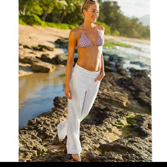 Athleta Pants - Athleta white lima linen wide leg pants 10